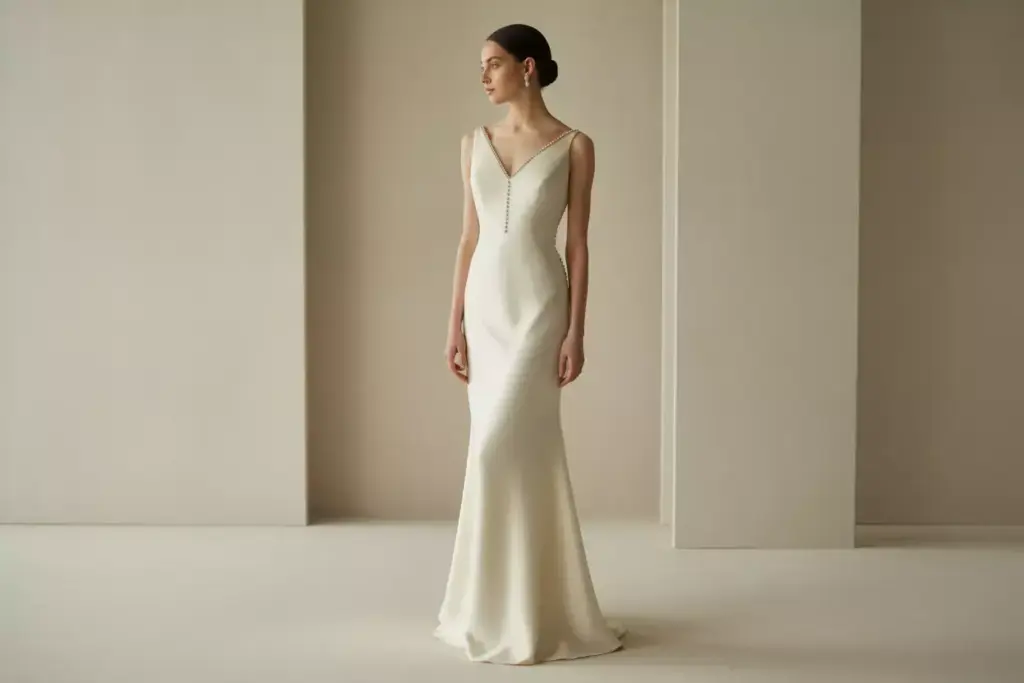 Sophisticated sheath gown silk crepe minimalist bride