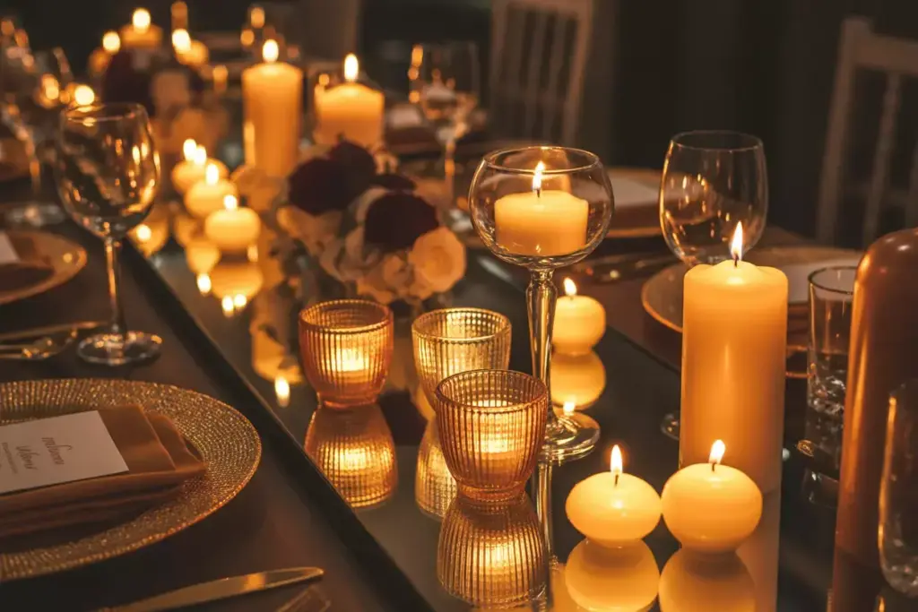 Warm amber golden candlelight pillar votive taper glow