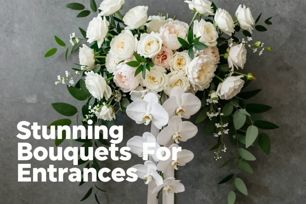 Extreme closeup fusion cascading bouquet on slate background