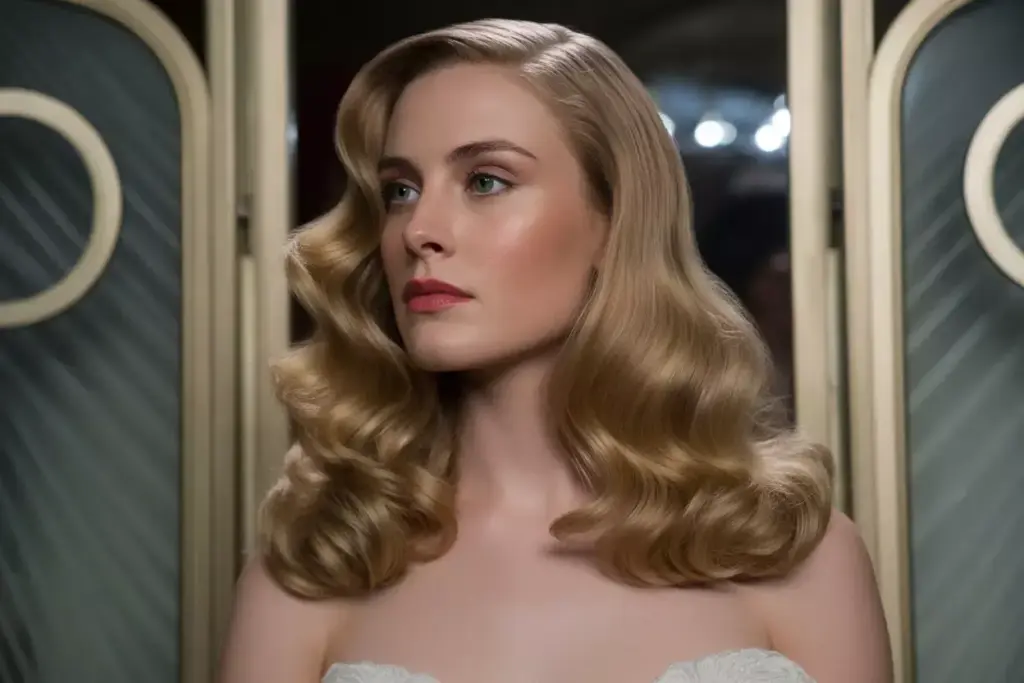 Glamorous deep side part hollywood wave hairstyle