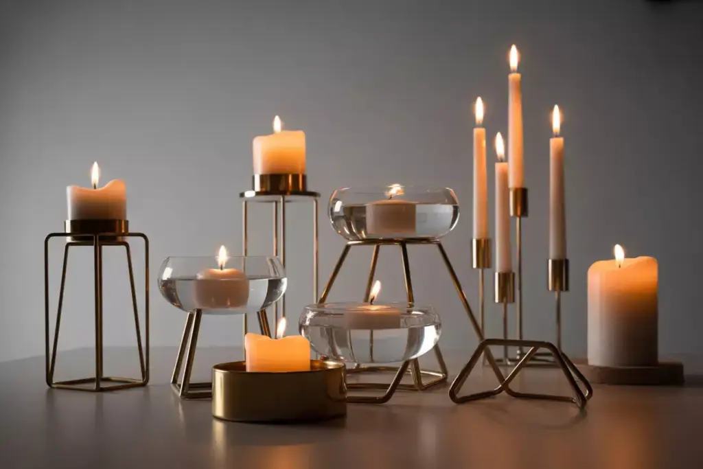 Modern geometric candle arrangement for evening wedding reception