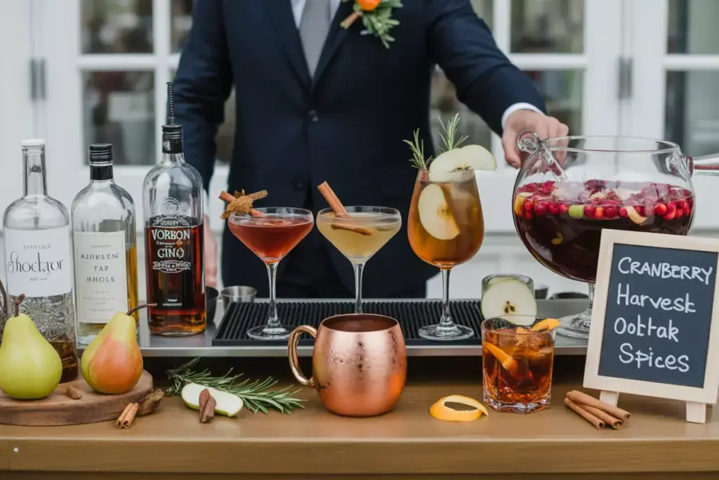 Autumn cocktail bar with spiced pear and apple cider drinks