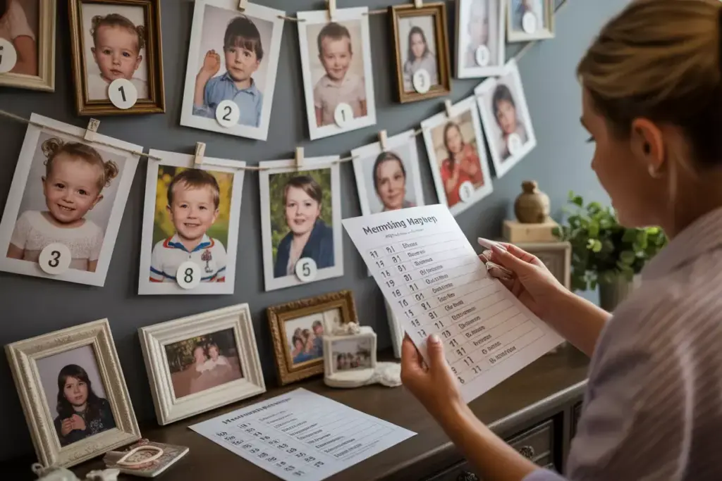 Memory lane photo matching mayhem wall of childhood pictures and guess