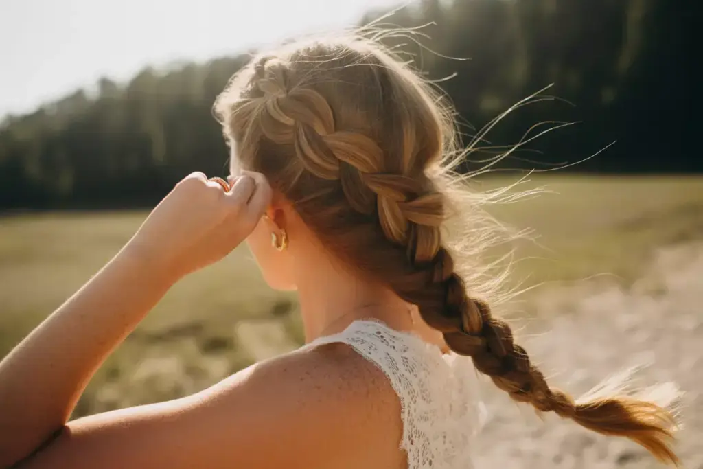 Loose pancaked bohemian braid with intentional flyaways