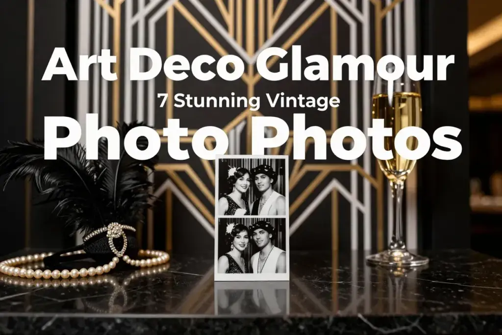 Art deco glamour vintage photo booth with strip on marble