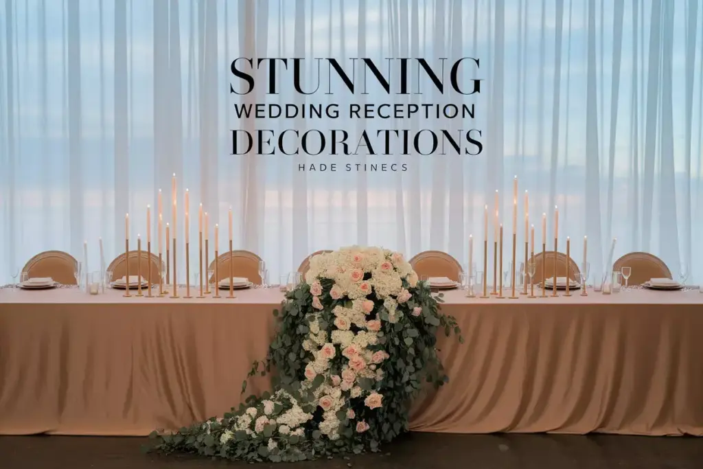 Elegant wedding head table decorations with cascading flowers candles