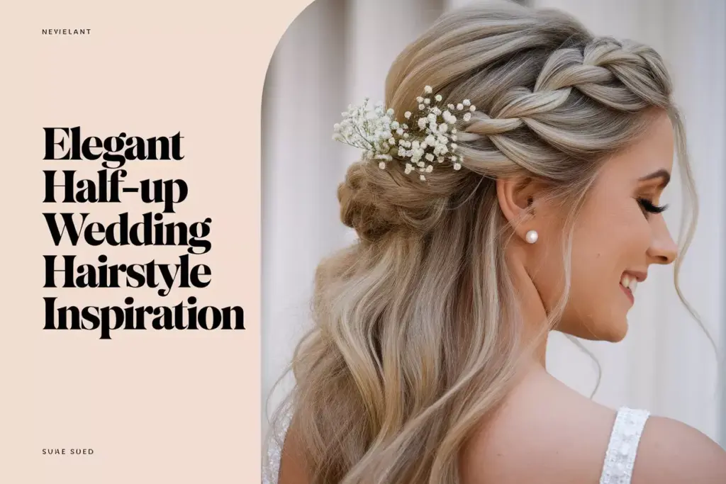 Romantic bride half up hairstyle floral background soft lighting