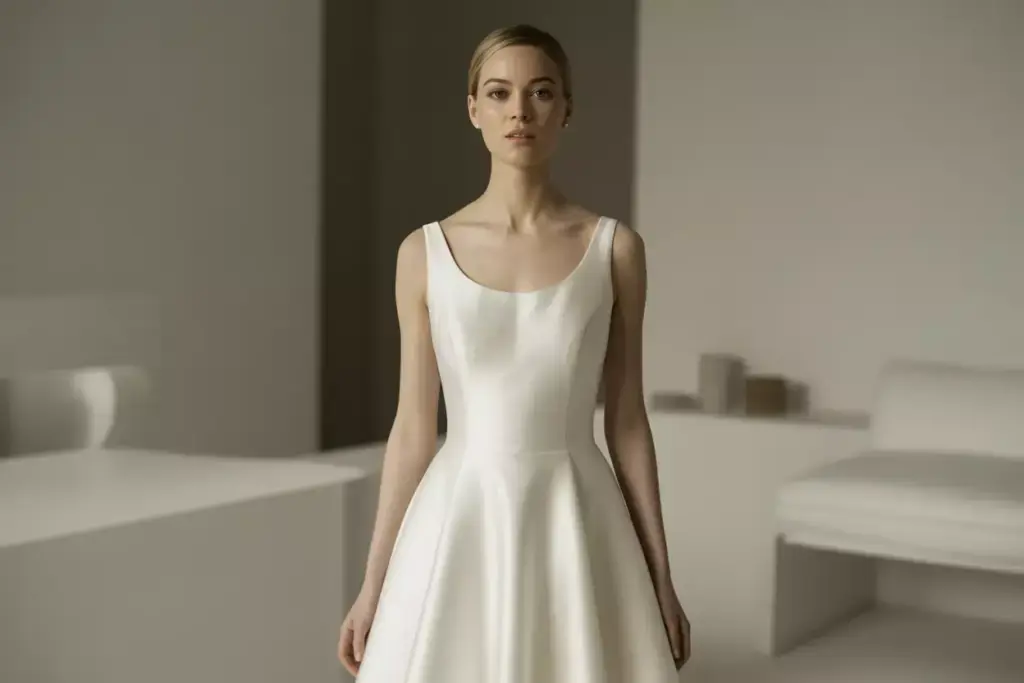 Minimalist elegance scoop neck a line silk crepe bridal studio
