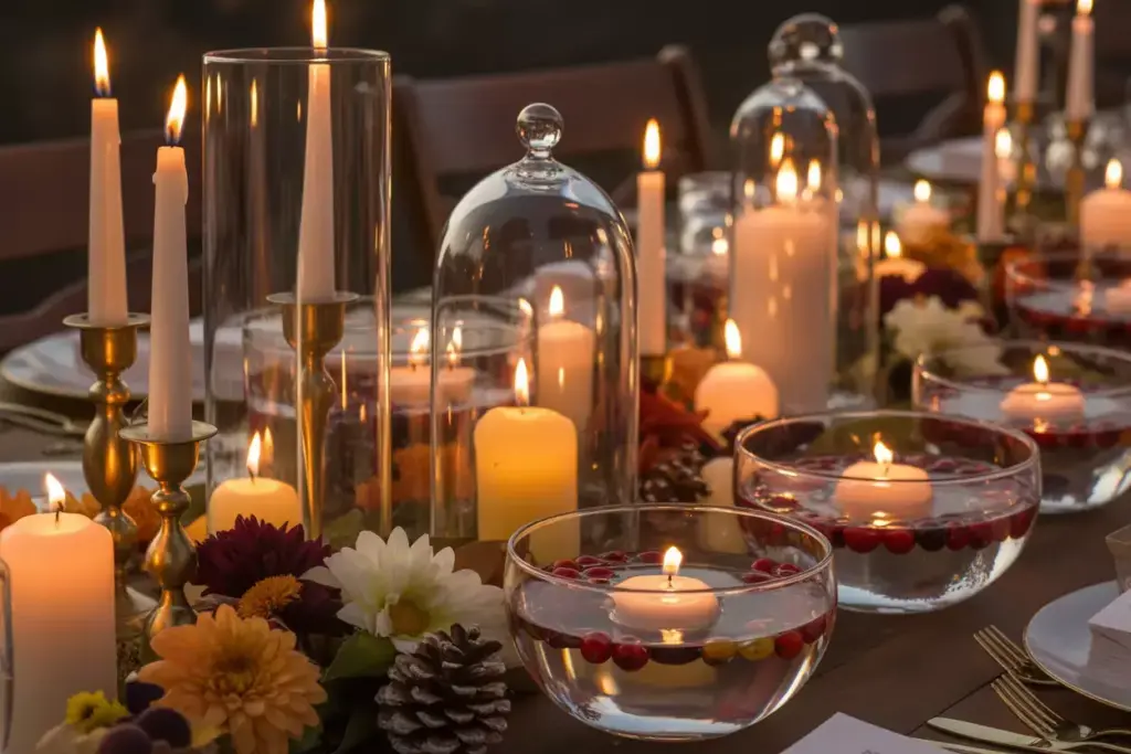 Master art candlelit ambiance hurricane lanterns floating candles farm table