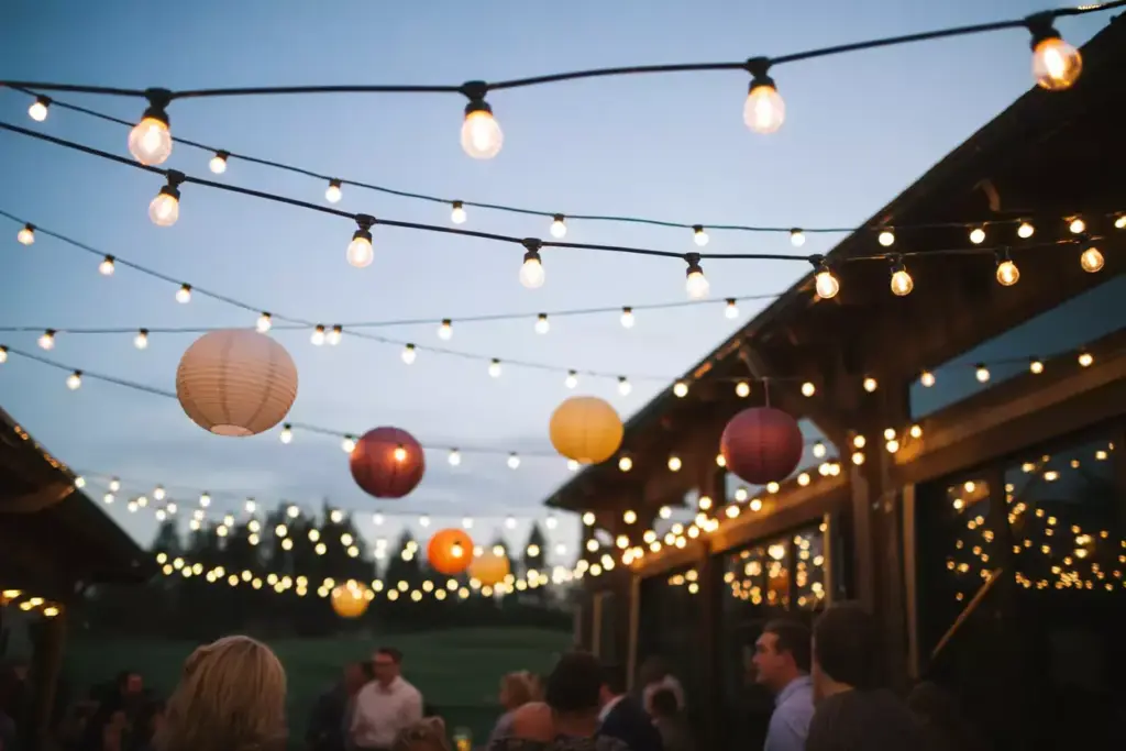 String lights lantern magic canopy warm bulbs paper lanterns twilight