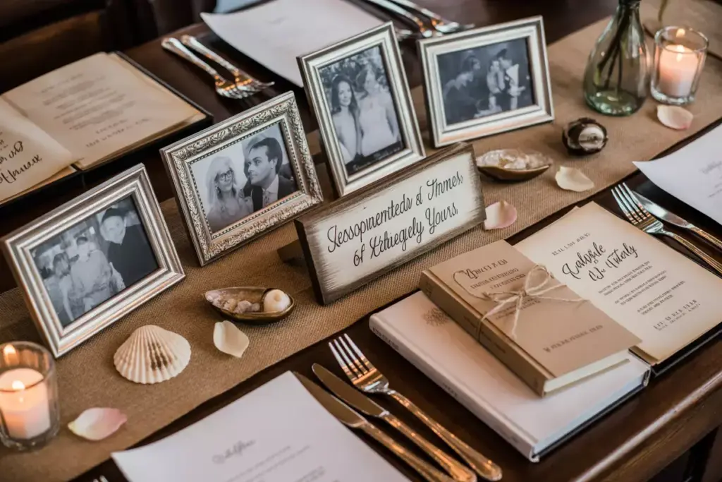 Custom wood sign family photos books and travel memento display