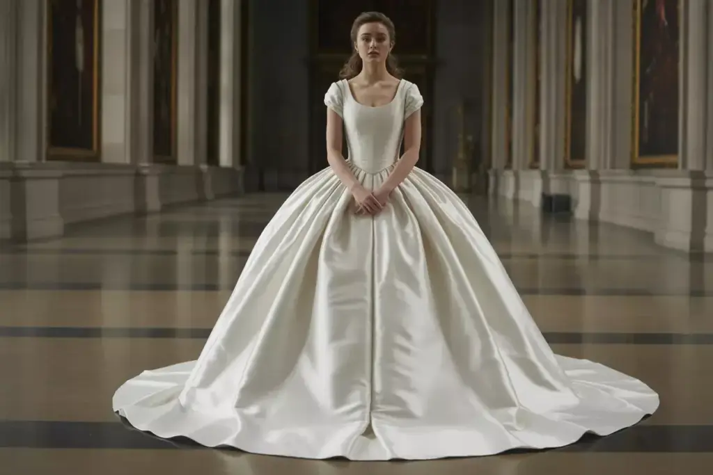 Princess ballgown scoop neck structured mikado cathedral train