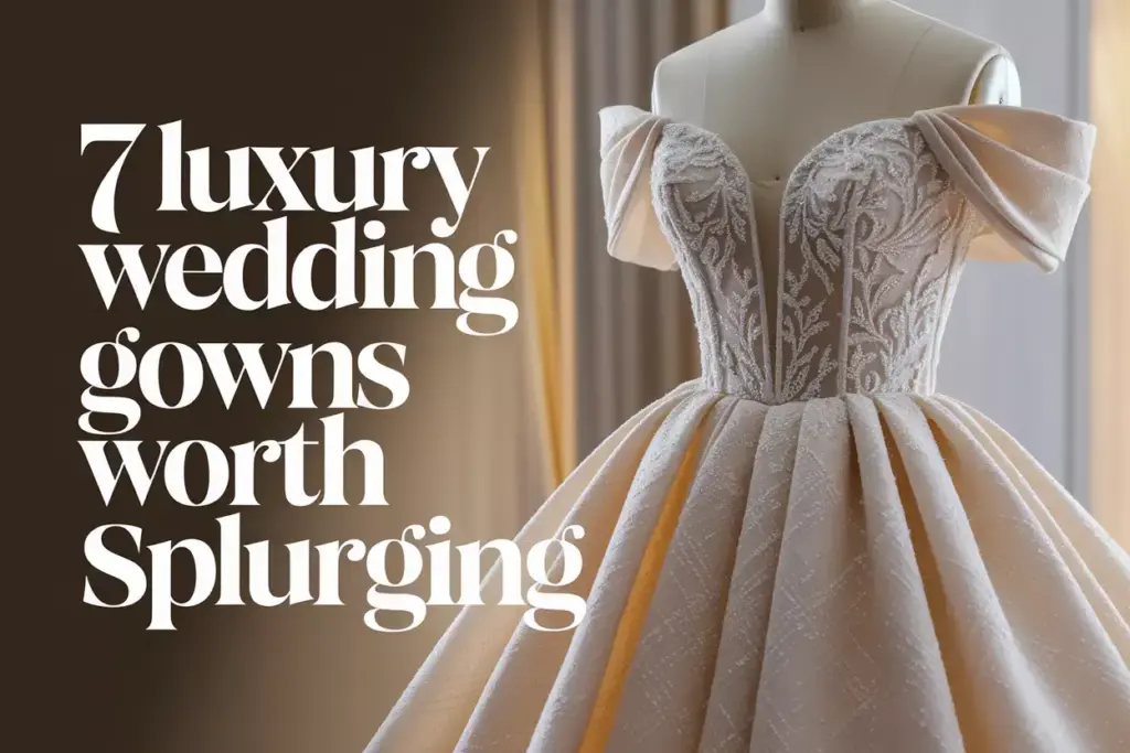 Close up of luxury wedding gown with hand sewn lace in elegant setting