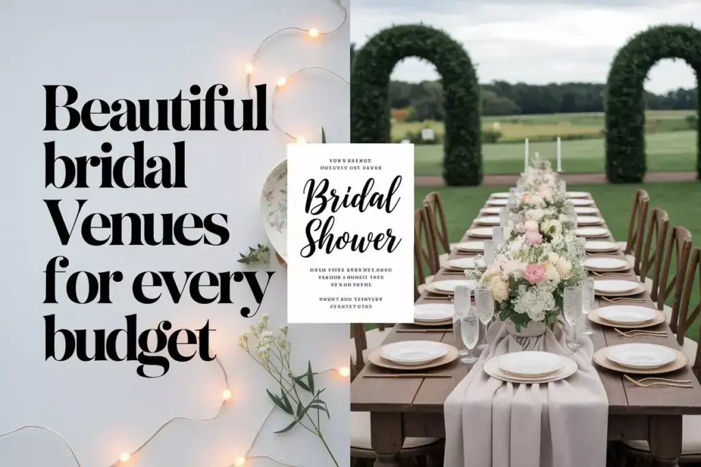 Elegant bridal shower venue collage for various budgets and styles