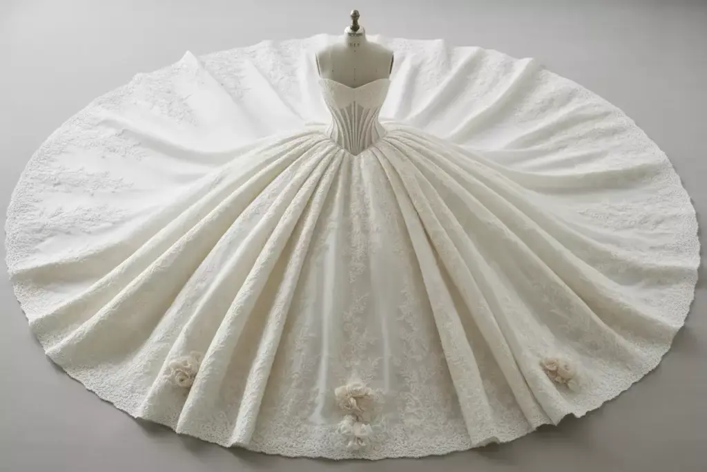 Basque waist ball gown chantilly lace cathedral train