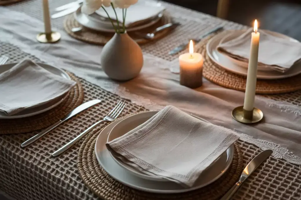 Handmade crochet lace table runner embroidered napkins