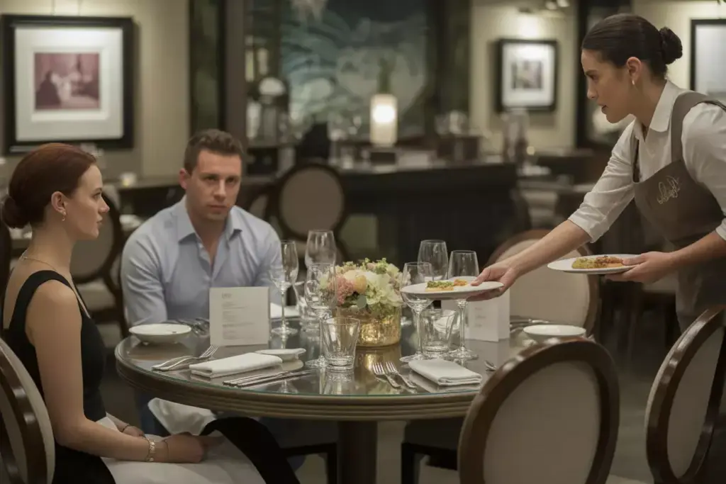 Restaurant private dining room set for bridal shower luncheon