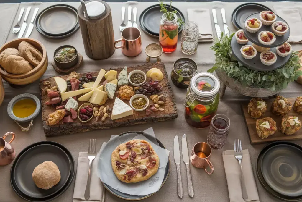 Artisanal charcuterie wood fired pizza and signature cocktail food station