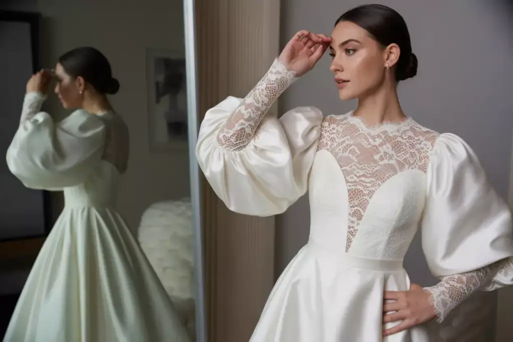 Modern romance gown statement sleeves convertible design