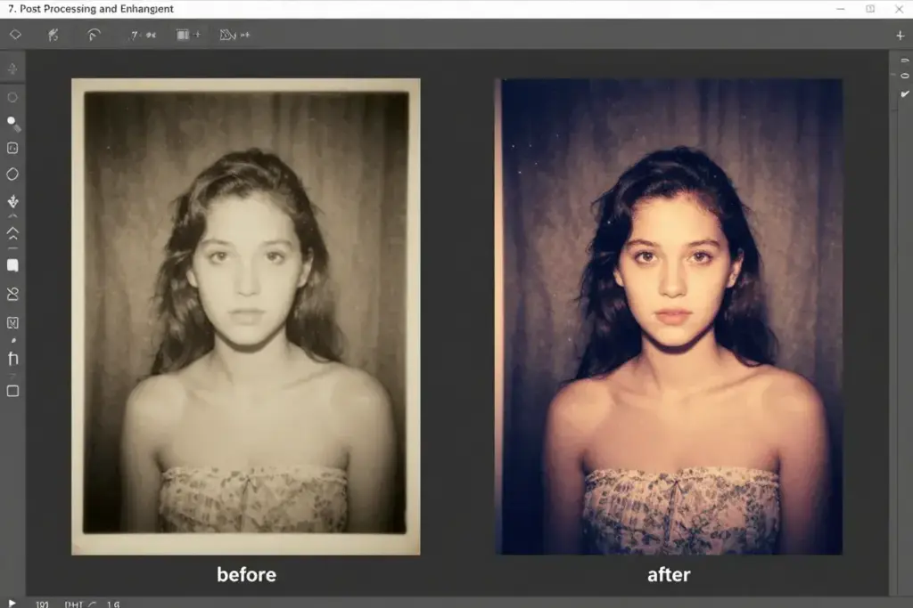 Split screen vintage photo before and after subtle color grading