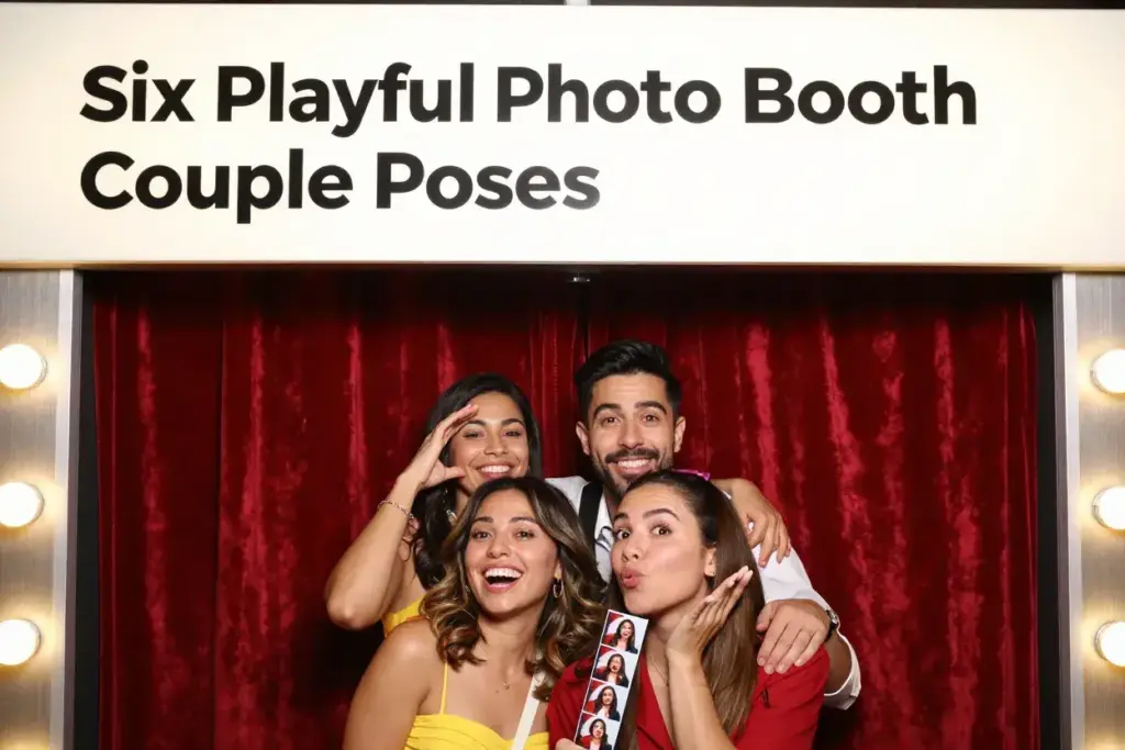 Couple in photo booth showcasing playful poses and romantic moments