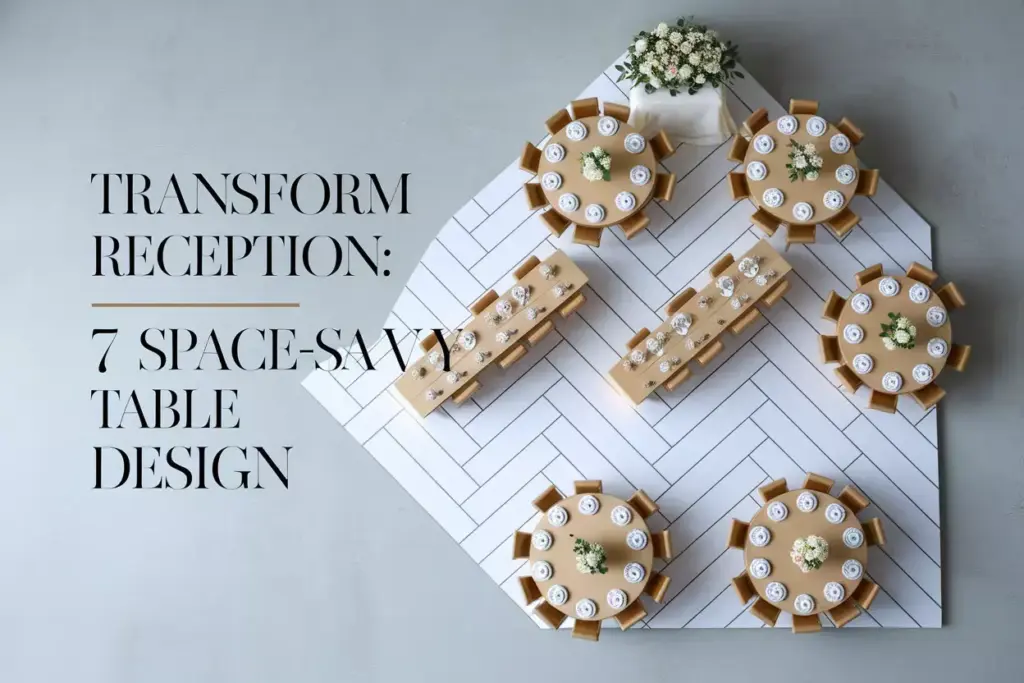 Miniature elegant wedding floor plan with mixed tables herringbone pattern