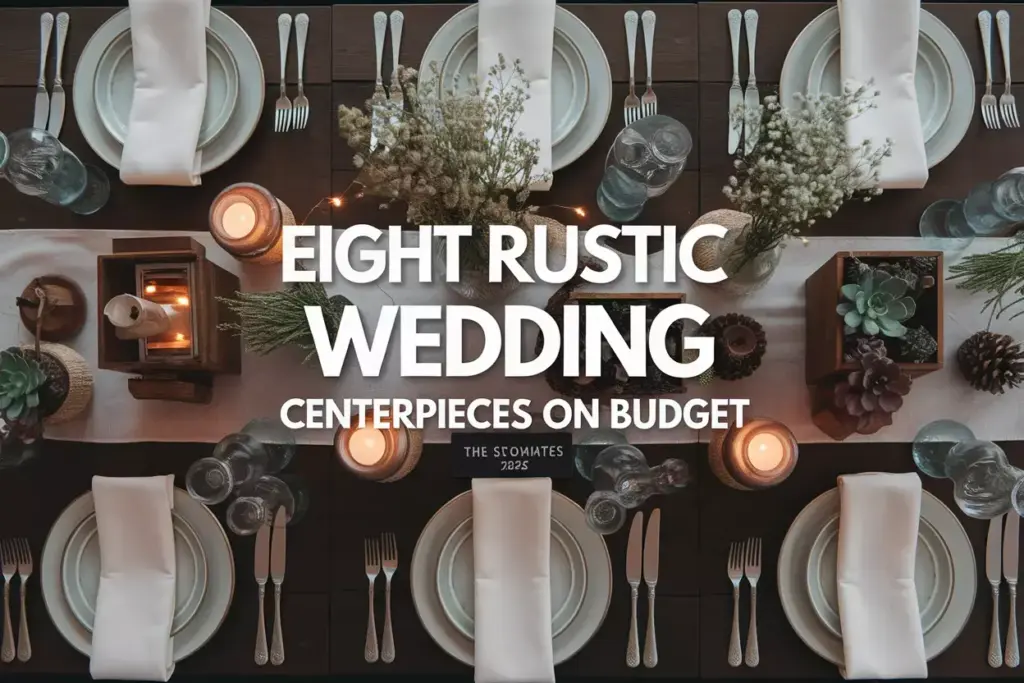 Top down rustic wedding centerpiece arrangement with natural elements