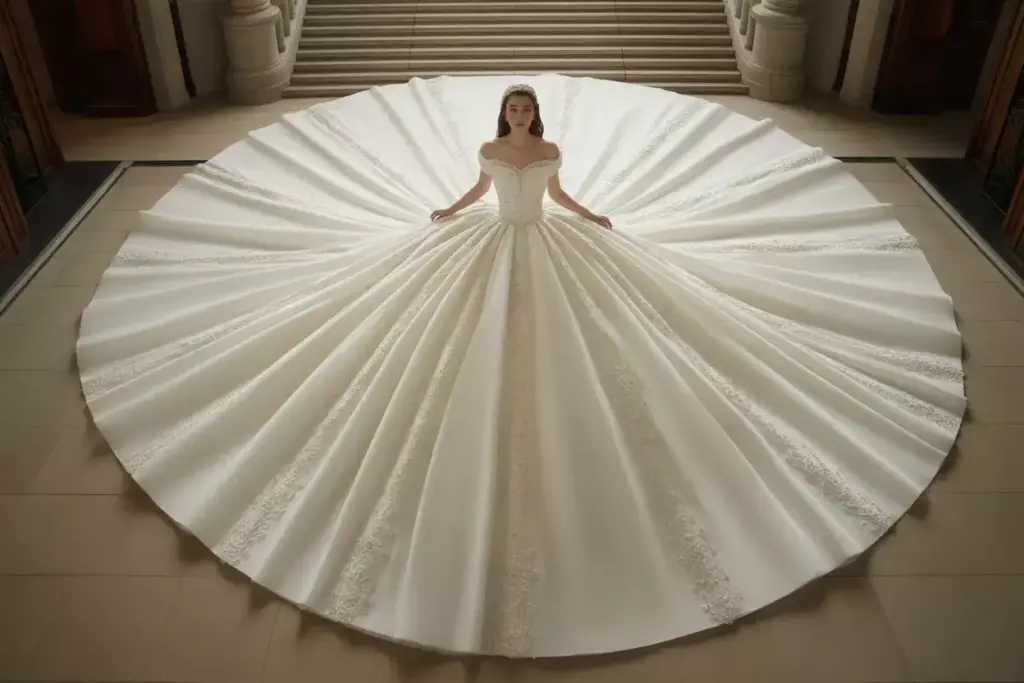 The dramatic ball gown princess bride on grand staircase