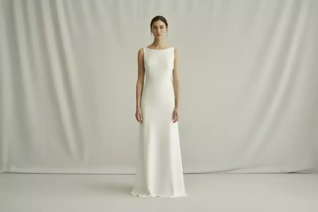 The effortless sheath dress minimalist bride studio portrait