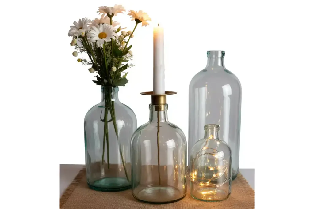 Upcycled wine bottles vase candle holder fairy lights
