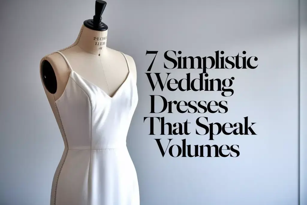 Modern minimalist ivory silk slip wedding dress on mannequin with negative space