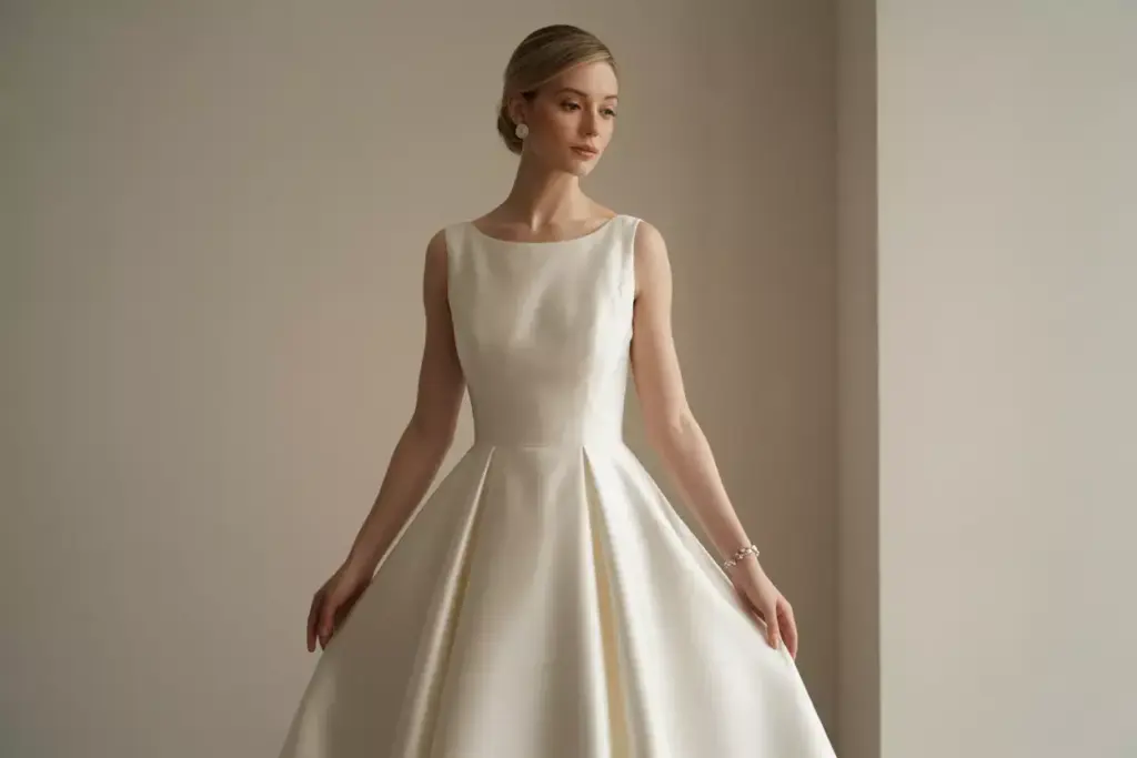 Classic a line bride pearl accessories clean silhouette studio