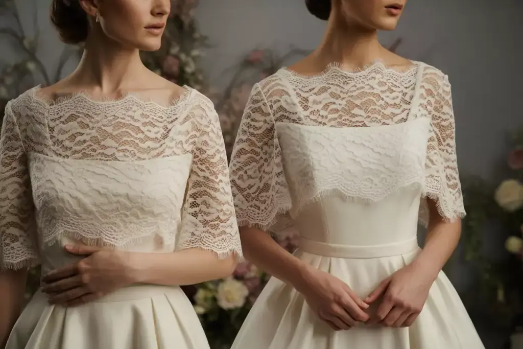 Romantic lace square neck wedding dress chantilly floral overlay bodice