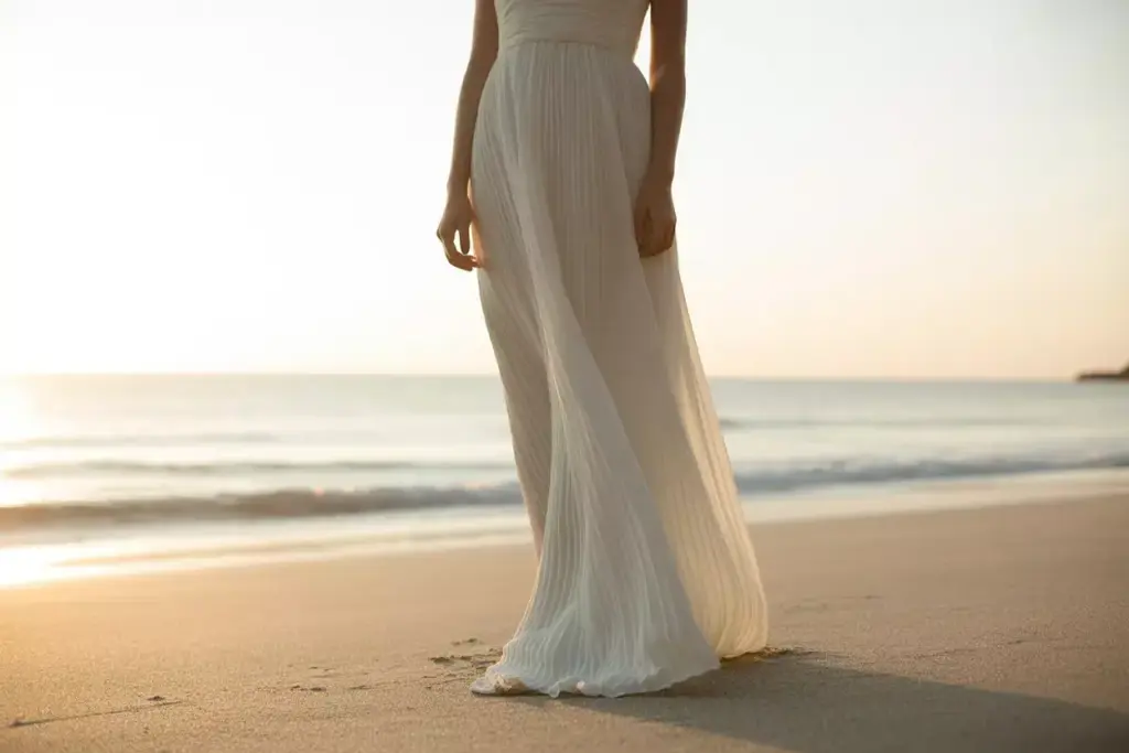 Column dress beach sunset flowing fabric bias cut
