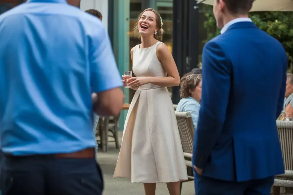 Midi wedding dress asymmetrical hem casual elegance