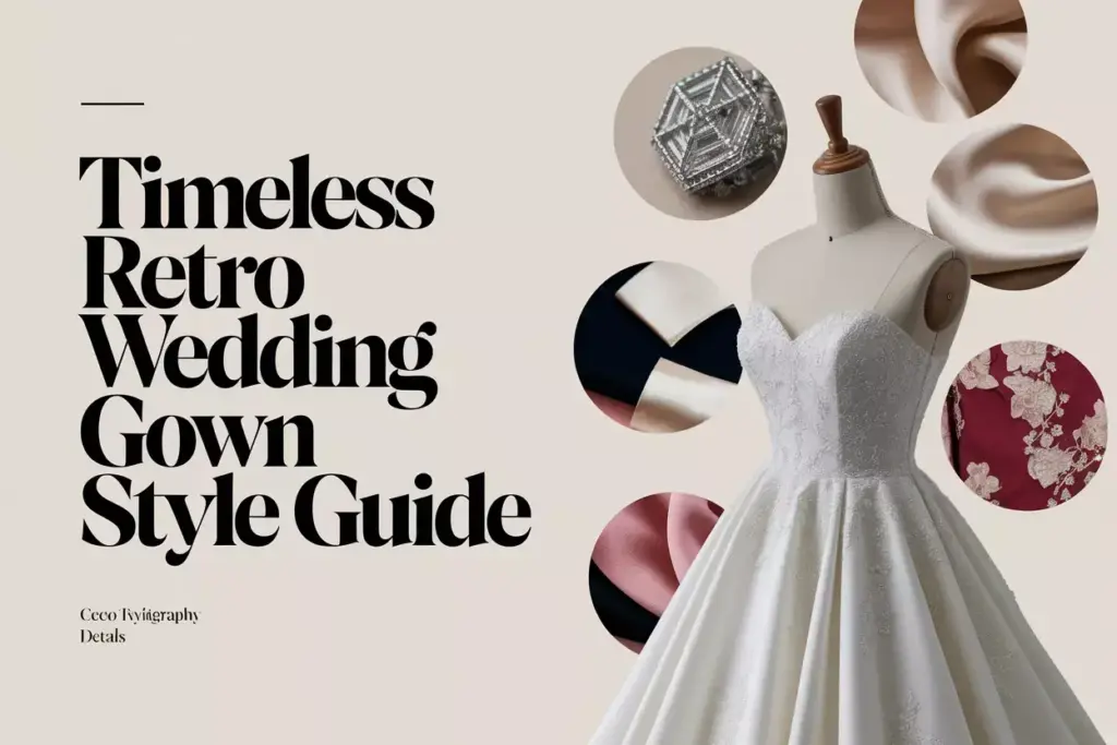Elegant bride vintage gown collage decades style guide cover
