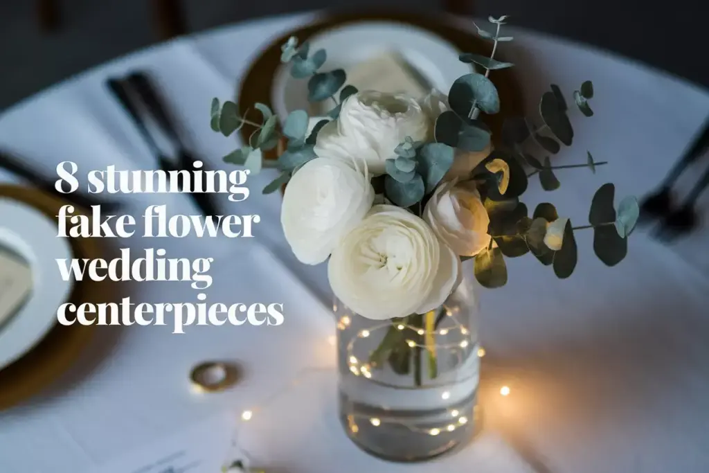 Realistic artificial flower centerpiece on elegant wedding table setting