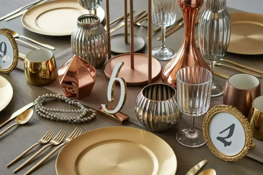 Metallic accent integration gold silver copper bronze decor