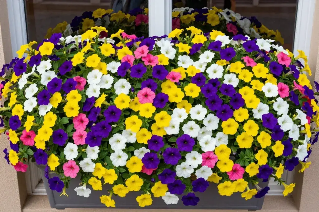 Calibrachoa million bells dense colorful cascade window box