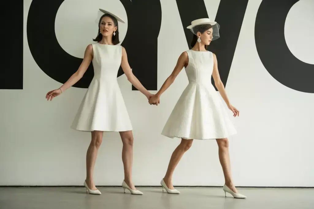 Sixties bride mod mini dress pillbox hat