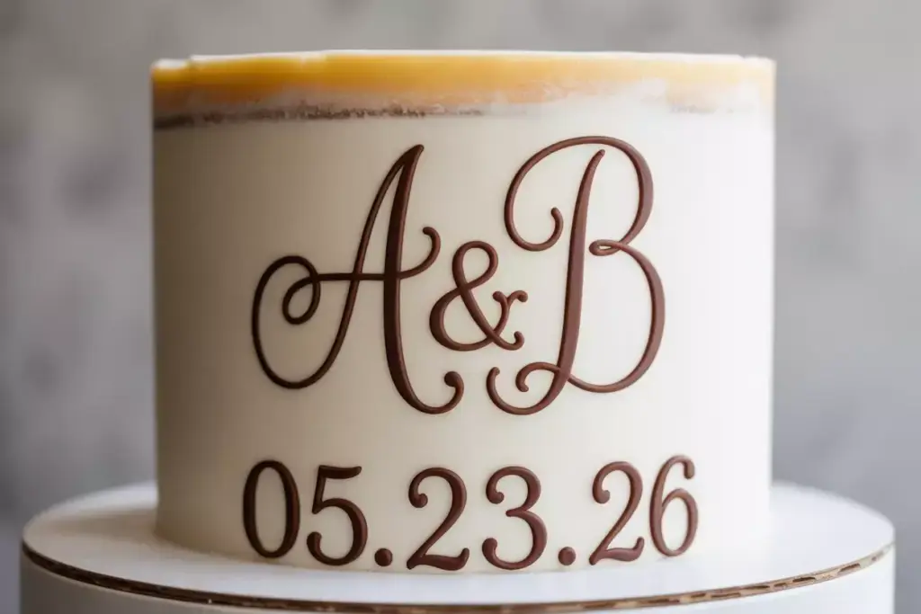 Elegant wedding cake with script monogram personalization