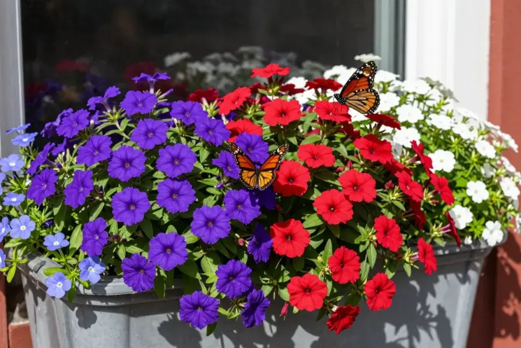 Trailing verbena purple butterfly cascade window box pollinator