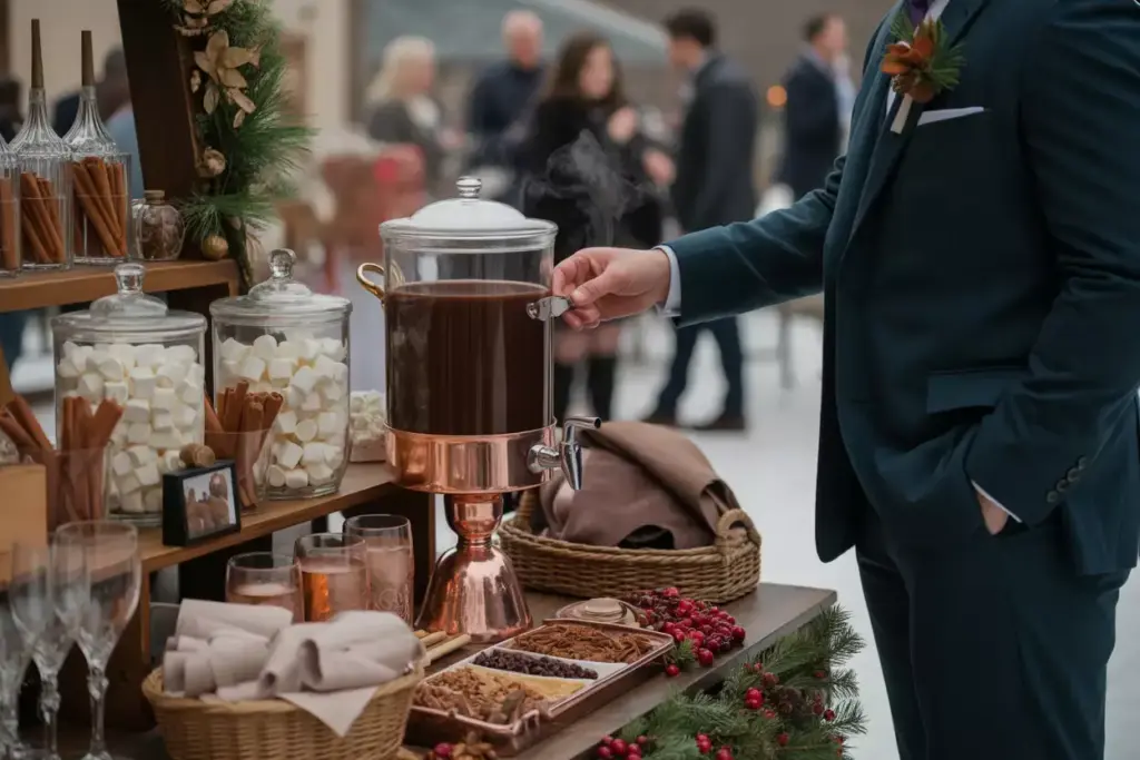 Interactive warming station hot chocolate bar pashmina basket