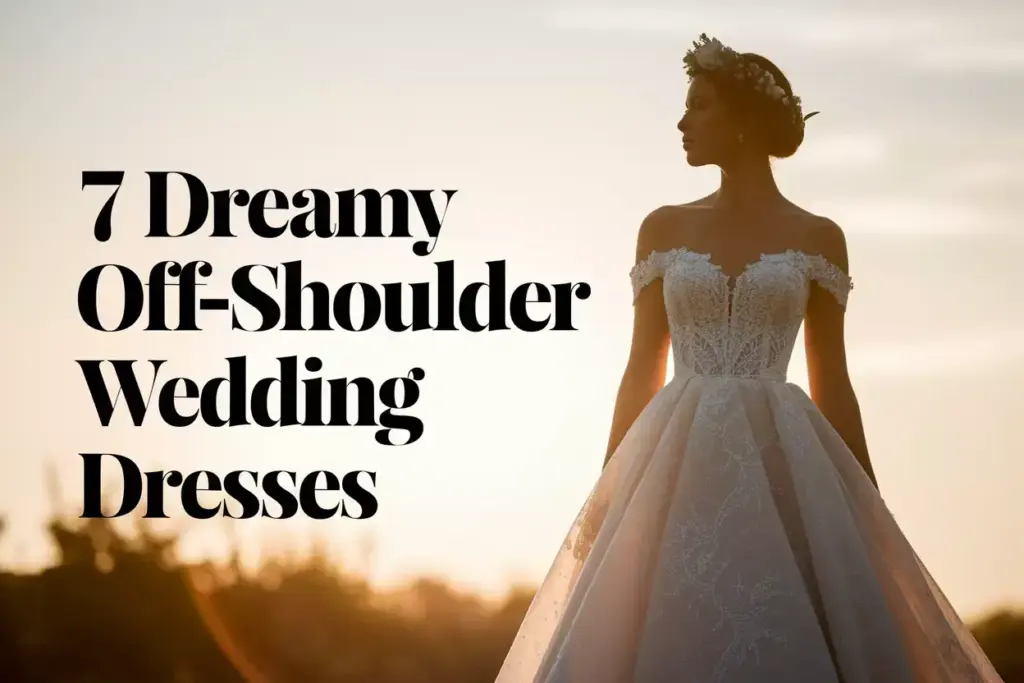 Silhouette bride off shoulder dress golden hour garden background