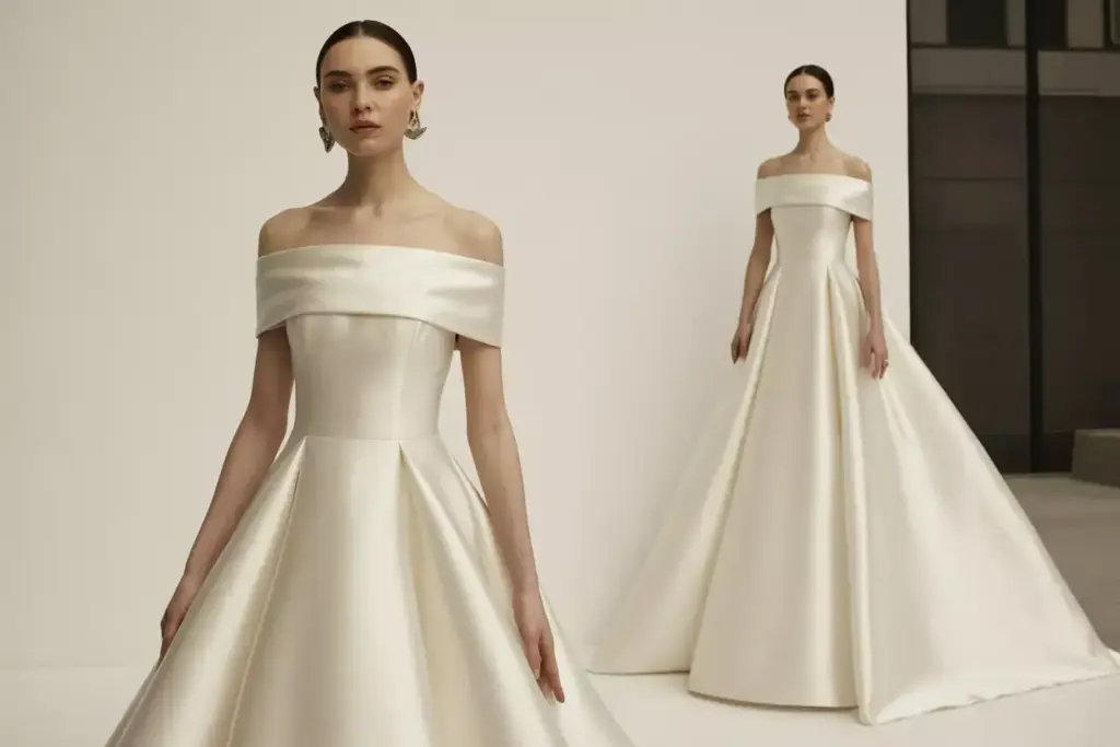 Minimalist silk a line gown with clean architecture