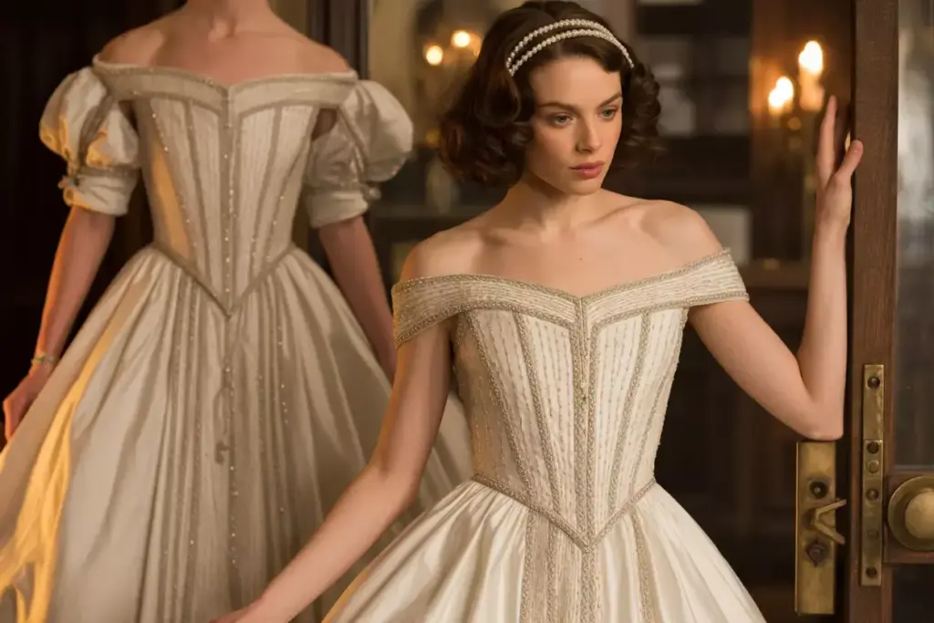 Vintage beaded art deco wedding dress detail