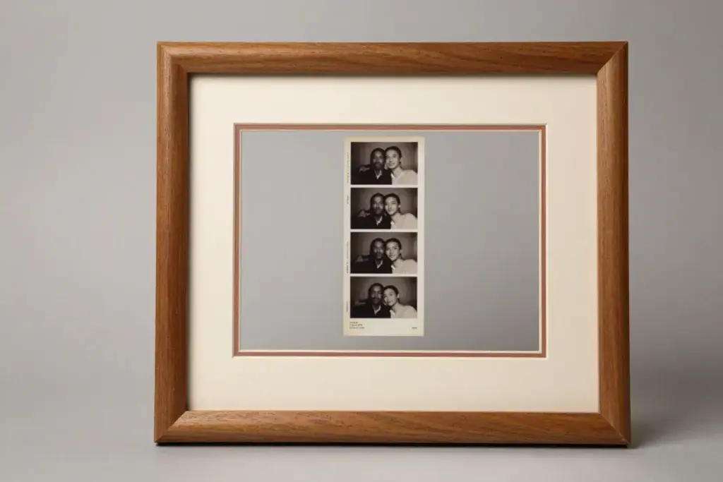Professionally framed photo strip with double mat and uv glass