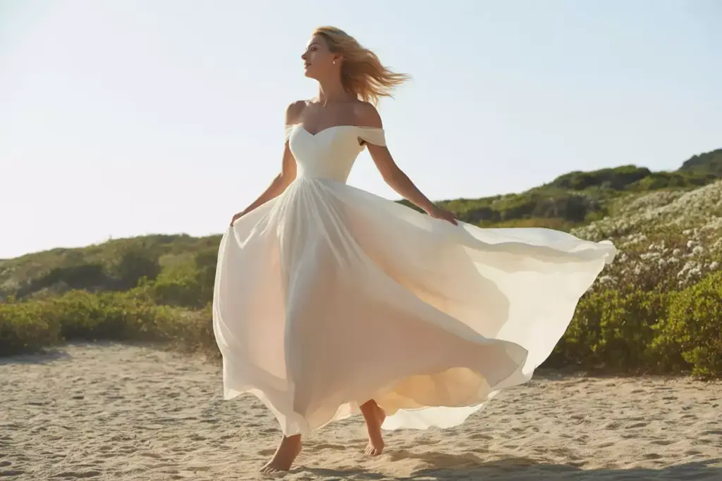 Flowing chiffon beach wedding dress breeze