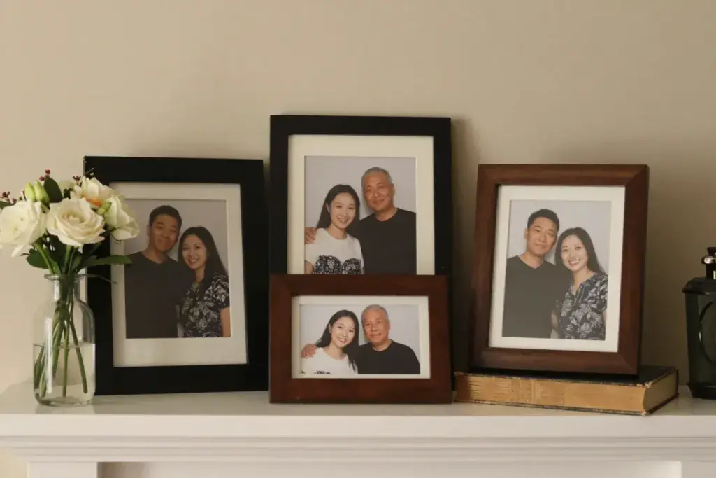 Themed shelf display showcasing relationship evolution through photo strips