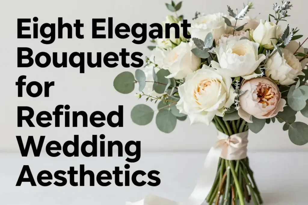 Elegant bridal bouquet with roses peonies eucalyptus soft lighting